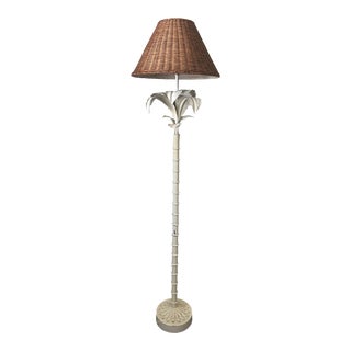 1950s Hollywood Regency Palm Tree Frond Leaf Metal Tole Floor Lamp For Sale