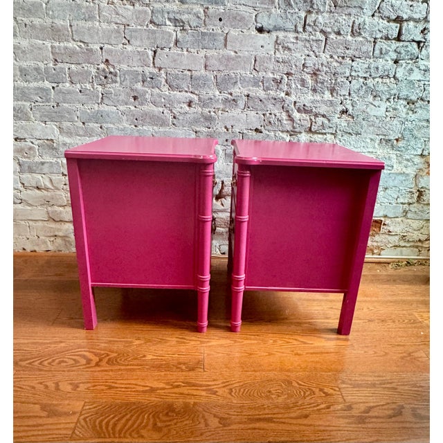 Wood Pair Vintage Faux Bamboo Pink Nightstands For Sale - Image 7 of 8