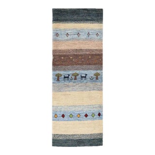 Multi Color Fine Hand Knotted Persian Gabbeh Runner For Sale