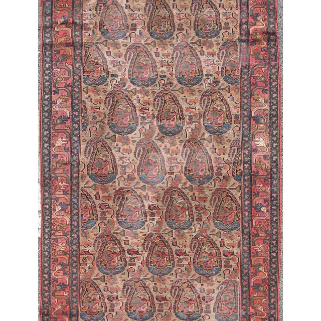 Late 19th-Century Antique Persian Paisley Seneh Malayer Rug With Large Paisley Field 4'0"x9'2" For Sale - Image 4 of 7