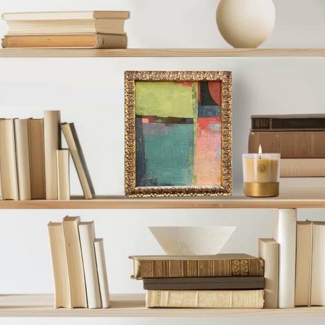 This is a new abstract oil painting inspired by natural elements and shapes in shades of aqua blue, green and pale pink....