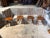 Set of 4 Nichols & Stone Brace Back Windsor Style Oak Side Chairs Solid wood frame, spindle back with spray turned legs....