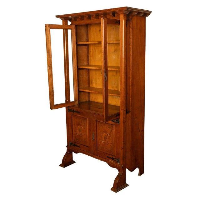Liberty & Co. Antique Liberty & Co. Arts and Crafts Oak Mission Bookcase Display Cabinet London 1905, , Attributed For Sale - Image 4 of 13