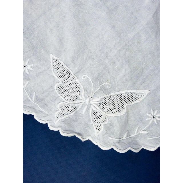 Shabby Chic Vintage White Linen Butterfly Table Mat For Sale - Image 3 of 4