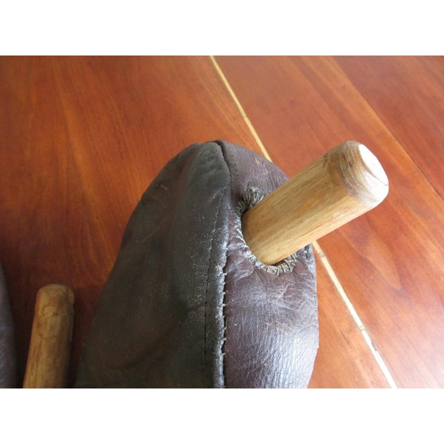Antique 1930s Custom Made Leather Thumbless Boxing Gloves With Wooden Inserts For Sale - Image 4 of 13
