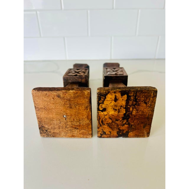 Mid 20th Century Vintage Carved Wooden Candleholders- a Pair For Sale - Image 5 of 5