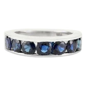 Deep Blue Sapphire Half Eternity Band in Sterling Silver Size 6 For Sale