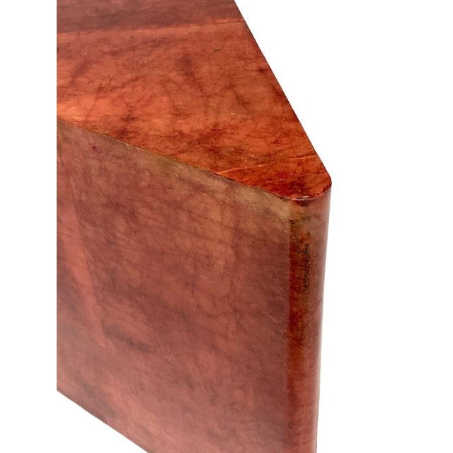 1960s Aldo Tura Red Lacquered Triangular Goatskin Coffee Table, Italy 1960 For Sale - Image 5 of 6
