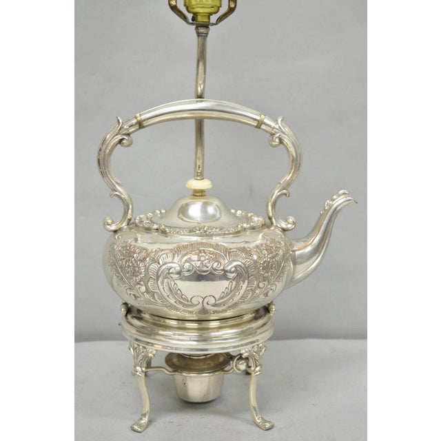 Antique Victorian Cheltenham Converted Silver Plated Tea Kettle Table Lamp For Sale In Philadelphia - Image 6 of 18