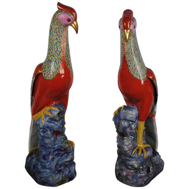 Large Famille Rose Pheasants by Samson, Set of 2 For Sale - Image 6 of 6
