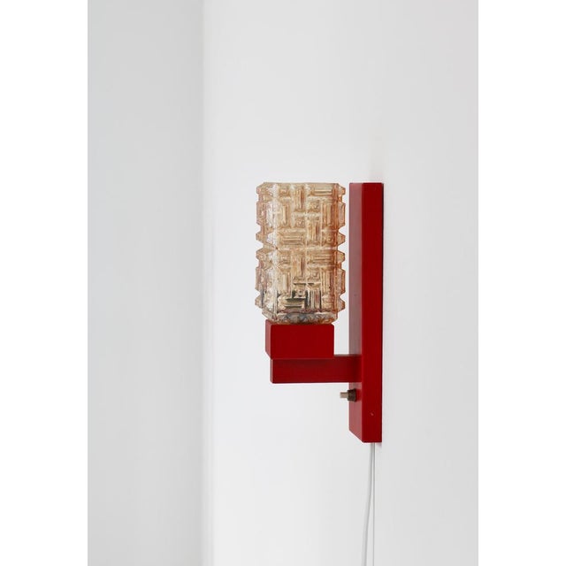 Red Lacquered Wood & Amber Glass Wall Lamps from Vitrika, Denmark, 1970s, Set of 2 For Sale - Image 4 of 17