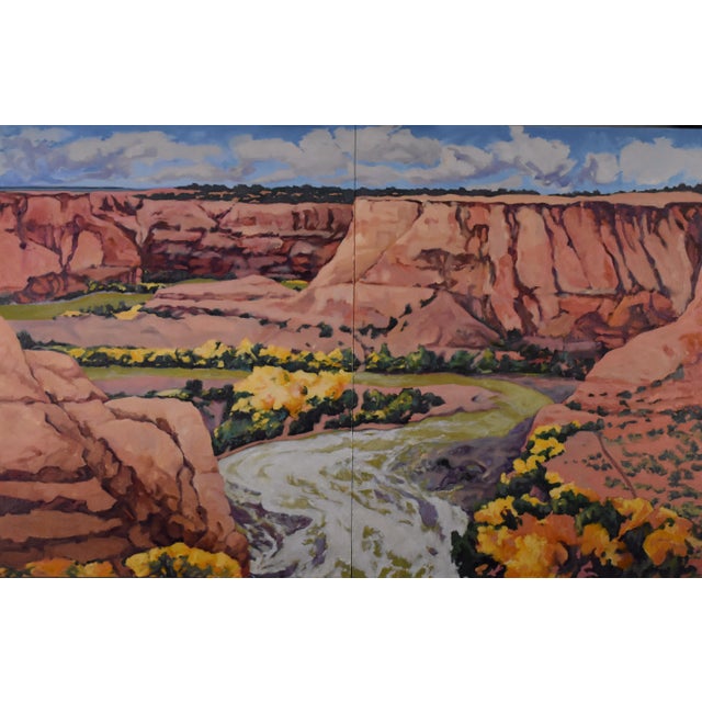 Contemporary Cottonwood at Canyon River Bend' Original Oil Painting by Am. Contemporary Expressionist, George Brinner, Framed For Sale - Image 3 of 4