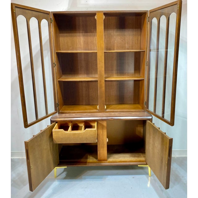 1960s Mid Century Modern Keller Furniture Colonnade Walnut China Hutch