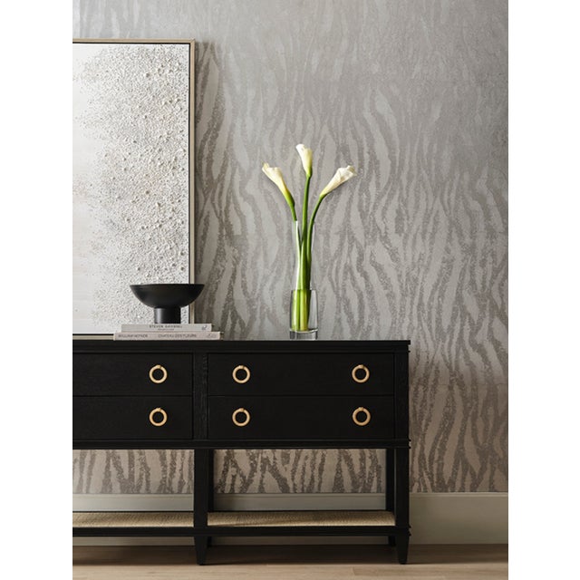 Contemporary Matthew Izzo Home Richmond Black Oak Four Drawer Console Table With Caned Open Shelf and Brass Drawer Pulls For Sale - Image 3 of 9