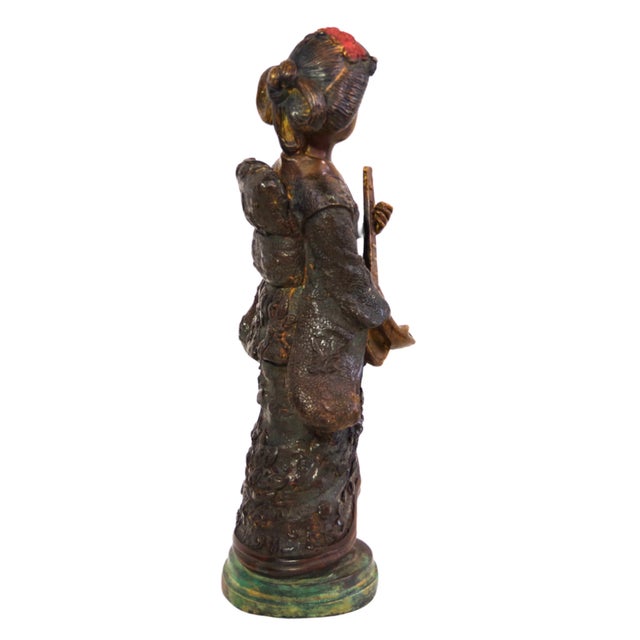 19th Century Bronze Sculpture of a Geisha Playing a Shamisen, Meiji Era, 1868-1912 For Sale - Image 5 of 10