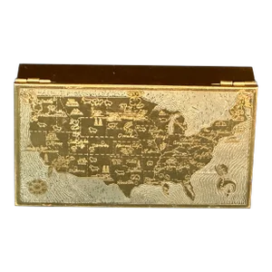Vintage Brass Cigarette Box With Etched Pictorial Map