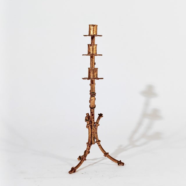 Baroque Wrought Iron and Gold Leaf Candlestick from Ferroarte, 1950s For Sale - Image 3 of 9