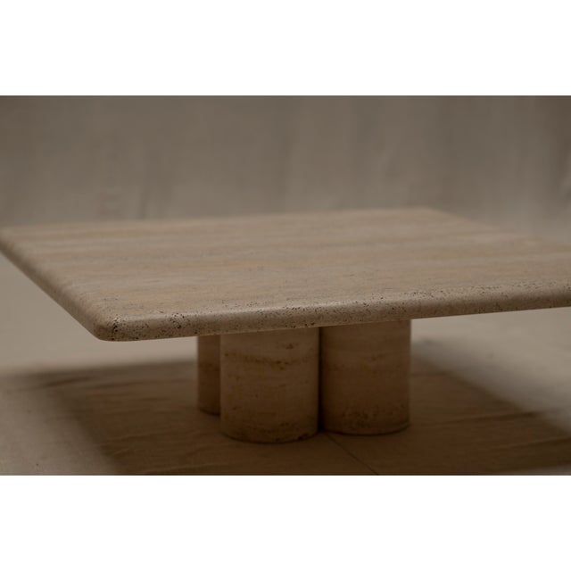 Stunning and rare Italian square shaped travertine coffee table. Made in the 1970s by Cassina and designed by Mario...