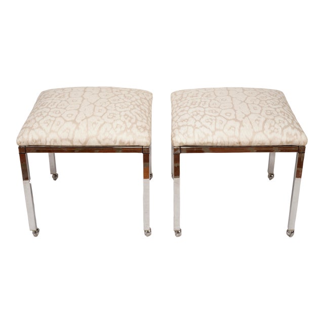 Modern Chrome and Upholstery Footstool by Spancraft- Set of 2 For Sale