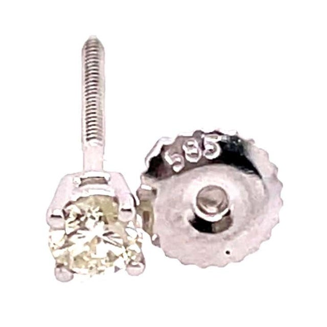 2000 - 2009 14 Karat White Gold and Round Diamond Stud Earrings Screw Back For Sale - Image 5 of 9