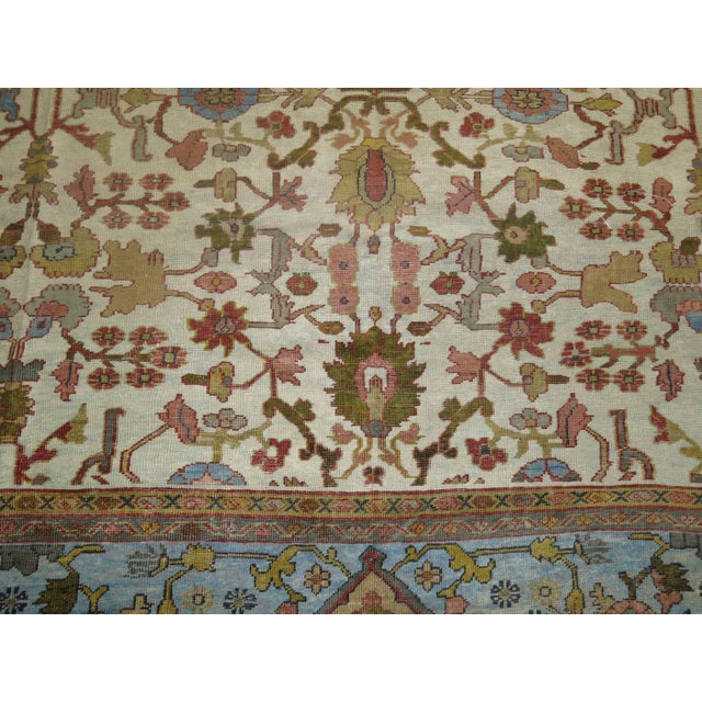 Traditional Beautiful Ivory Sky Blue Antique Persian Mahal Carpet For Sale - Image 3 of 6