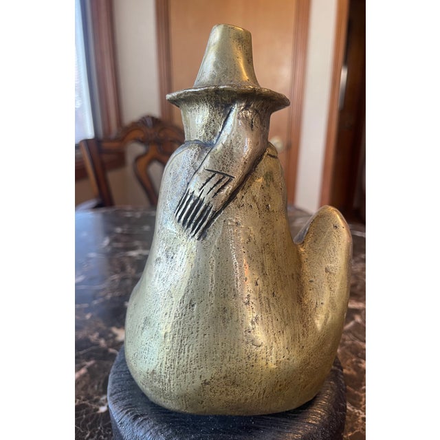 1970s Brass Sculpture of Seated Man All Bundled Up For Sale - Image 4 of 5