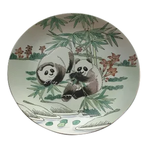 Vintage Large Asian Hand-Painted Panda Decorative Plate