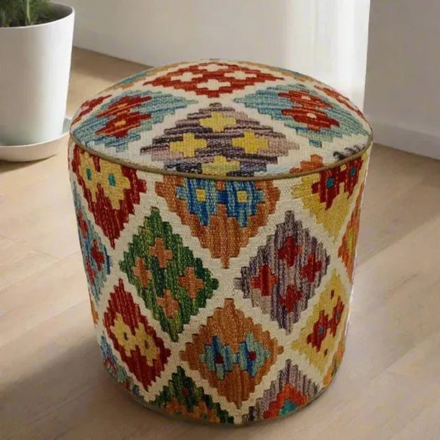 Our unique kilim rug stools are made from 100% wool rugs. A kilim rug is a decorative flat weave rug that has no pile....