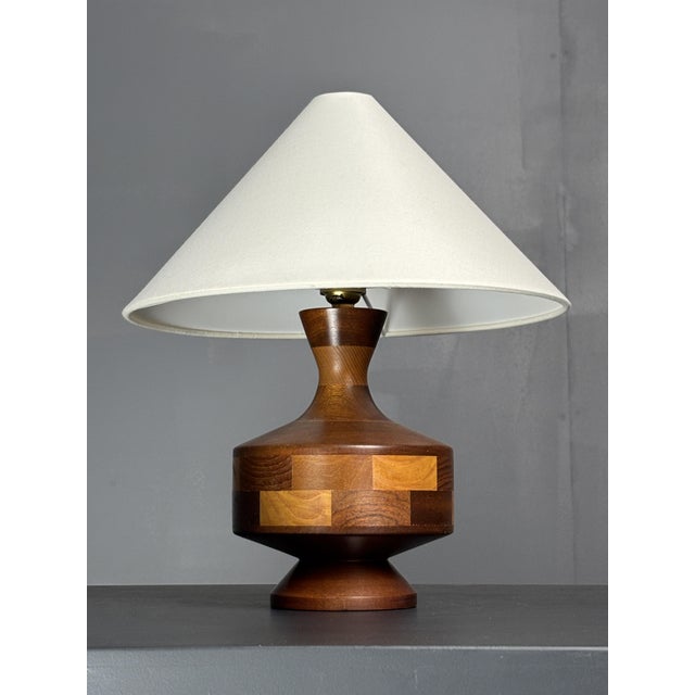 1960s Mid-Century English Teak Table Lamp with Geometric Wood Inlay, 1955 For Sale - Image 5 of 13