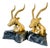 1970s Hollywood Regency Brass Gazelle / Antelope Head Bookends on Raw Edge Marble Bases - A Pair For Sale
