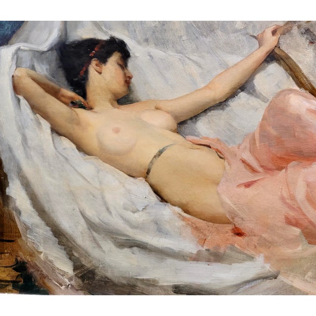 Figurative Ramon Kelley -Lyre Player Female Resting Nude- Oil Painting For Sale - Image 3 of 10