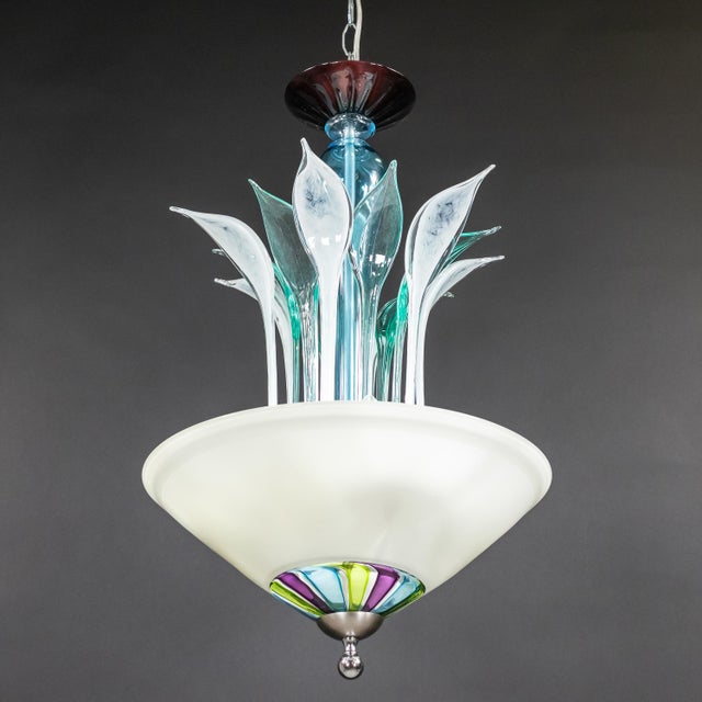 Mid-Century Modern Mid-Century Murano With Tricolor Underside Roundel: Teal, Aubergine, Chartreuse in the Manner of Barovier For Sale - Image 3 of 18