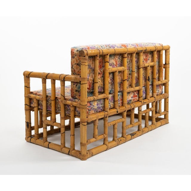 Mid-Century Sofa in Bamboo, Rattan and Fabric attributed to Vivai del Sud, Italy, 1970s For Sale - Image 9 of 13