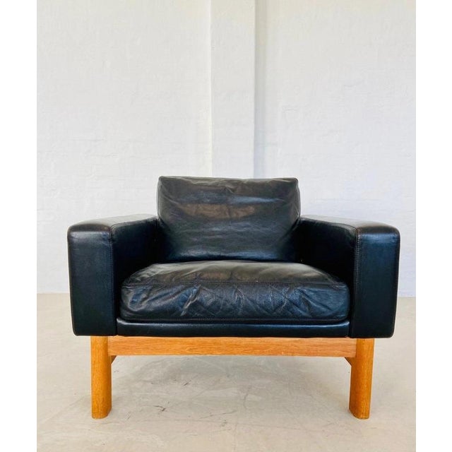 1960s Vintage Danish Black Leather & Oak Lounge Chair by Poul M Volther for Erik Jørgensen, 1960s For Sale - Image 5 of 18