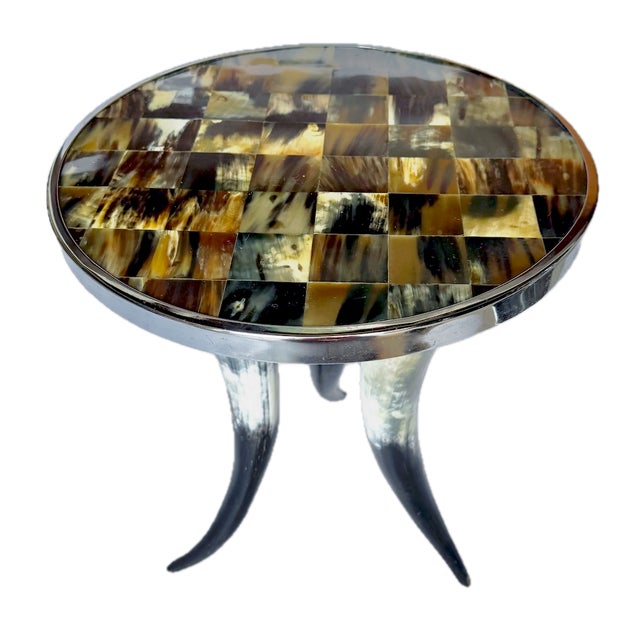 Contemporary Vintage Chrome and Horn Side Table For Sale - Image 3 of 8