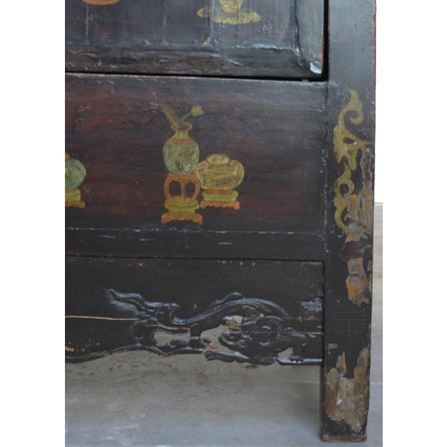 Hand Painted Flower 2 Panel Doors Antique Chinese Cabinet For Sale - Image 13 of 16