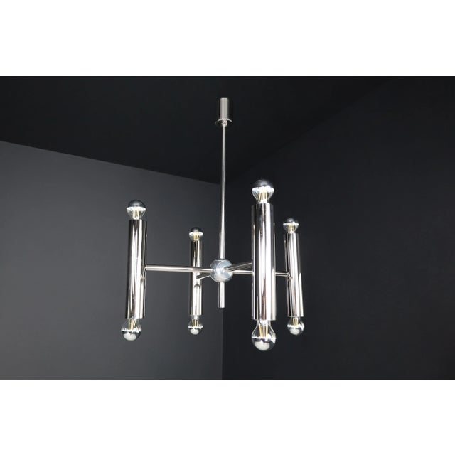 Metal Mid-Century Modern Chandelier in Polished Steel with Eight Lights, Germany, 1960s For Sale - Image 7 of 13