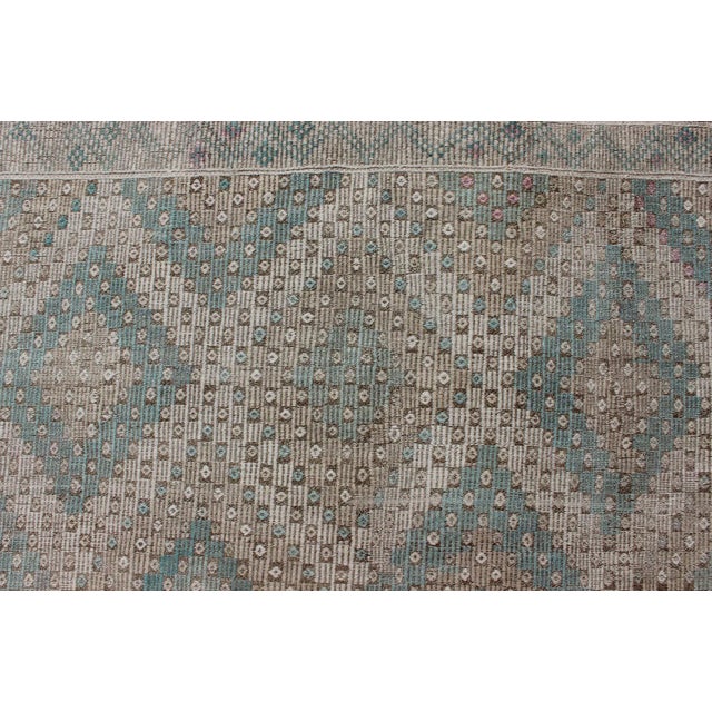 Vintage Turkish Kilim Rug in Soft Teal, Beige, and Taupe With Diamond Pattern For Sale - Image 10 of 13