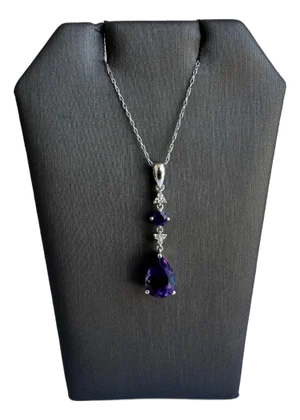 Amethyst and Diamond Necklace in 10kt White Gold - 10x7mm Pear Amethyst, New