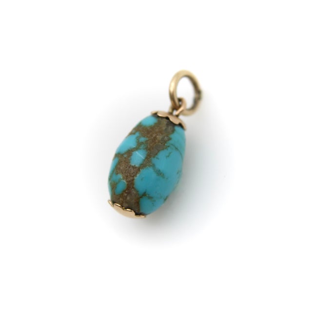 Victorian Late 19th Century 14k Gold Victorian Turquoise Bead With Matrix For Sale - Image 3 of 9
