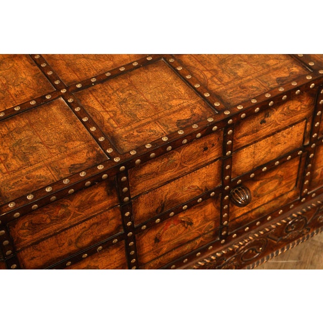 Wood Pulaski 'Espaigne' Large Square Old World Map Storage Coffee Table For Sale - Image 7 of 18