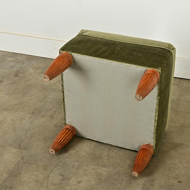 Asparagus French Art Deco Square Velvet Upholstered Footstool For Sale - Image 8 of 11
