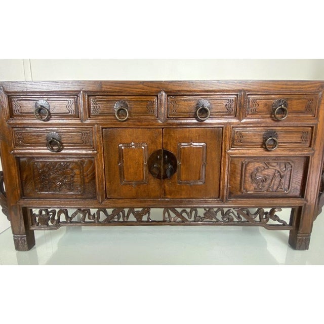 Antique Chinese Elmwood Altar Coffer with Foliage-Carved Spandrels For Sale - Image 4 of 18