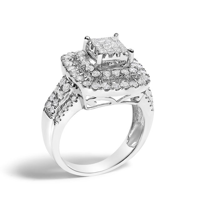 Contemporary 14KT White Gold Diamond Cocktail Ring (1 1/2 cttw, H-I Color, SI2-I1 Clarity) - Size 6.5 For Sale - Image 3 of 6