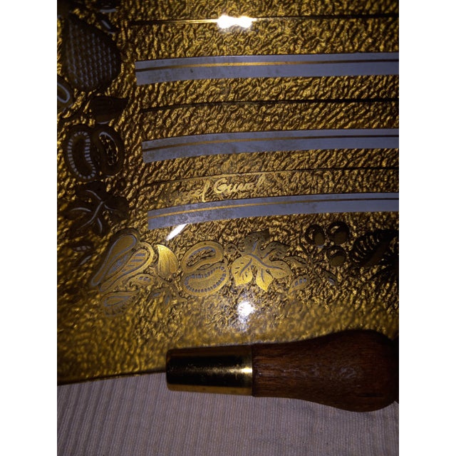 Gold 1950s Mid Century Marcel Guval Rectangular Handles Tray in Fused Gold Glass and Teak Wood For Sale - Image 8 of 9