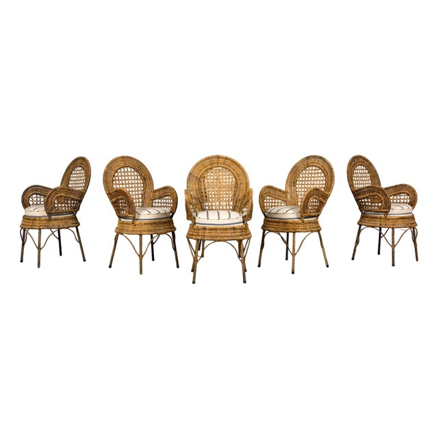 Set of Six Mid 20th Century French Riviera Rattan Armchairs, Provence For Sale
