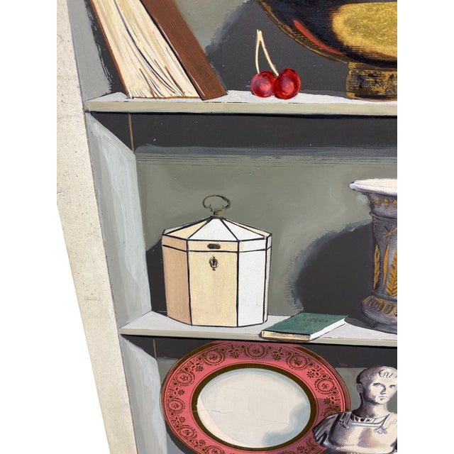 Wood Stunning Palladio Italian Trompe L’Oeil Hand-Painted Wood Panel For Sale - Image 7 of 16