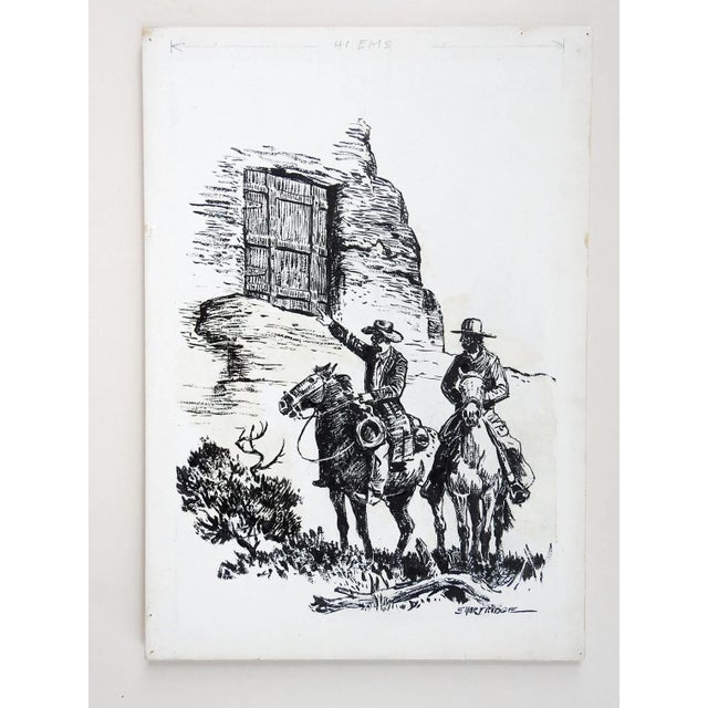 Illustration Late 20th Century Eugene Shortridge Cowboy Pen & Ink Western Drawing For Sale - Image 3 of 4