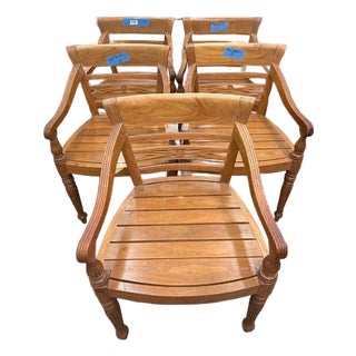 Set of 4 Hand Carved Antique Indonesian Reclaimed Teak Dining Chairs For Sale