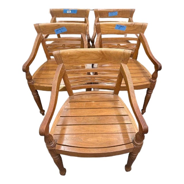 Set of 4 Hand Carved Antique Indonesian Reclaimed Teak Dining Chairs For Sale